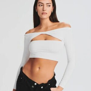 NWT Ser.o.ya white Ellis Top stretch minimalist Coquette girl cut out size large